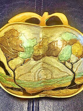 Vintage 1970s Brass Enamel Apple Trinket Tray Set of 5 Handmade India